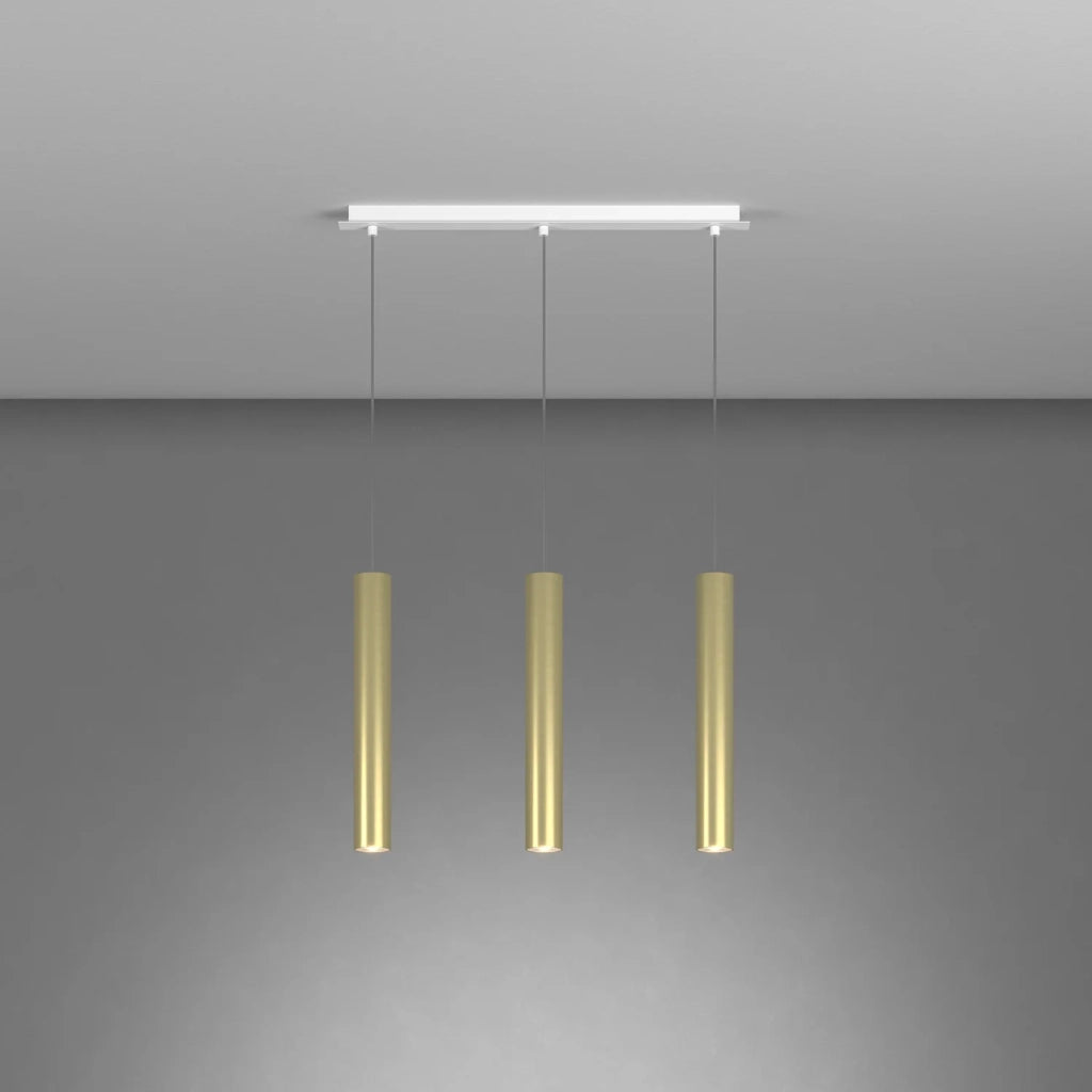Lampadario Industrial-Minimal Xeana Metallo Bianco Ottone 3 Luci Gu10