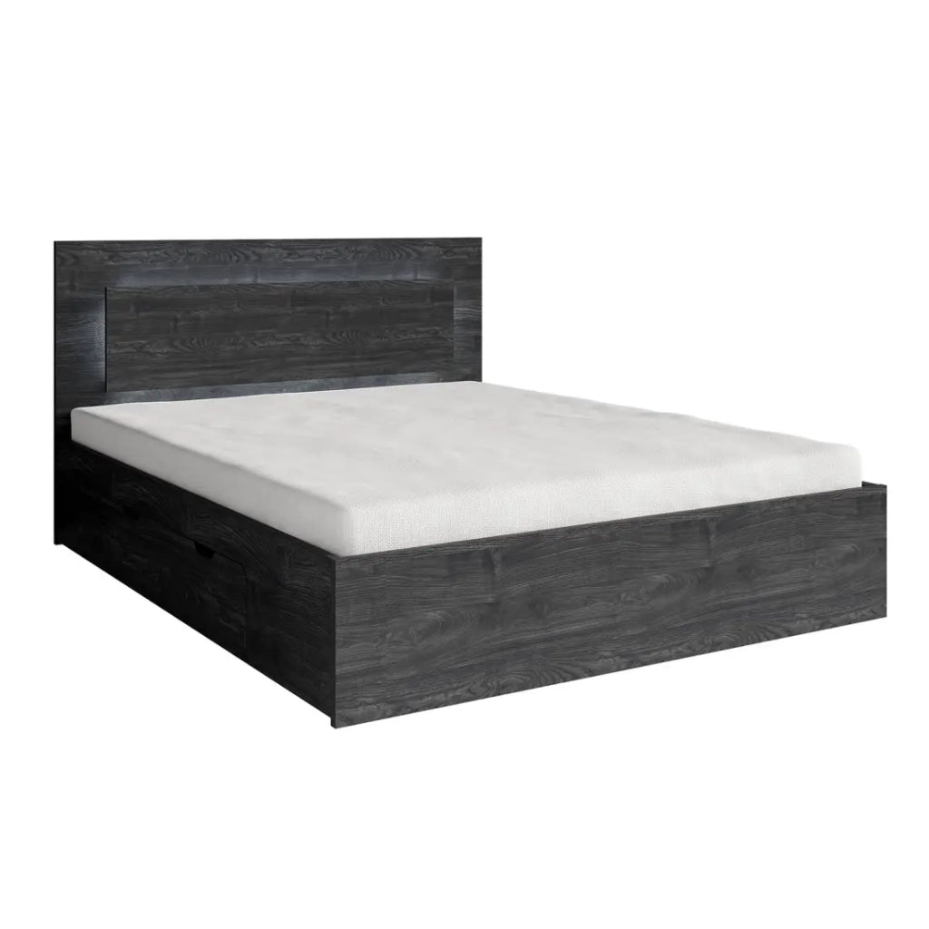 Set letto VELTIS 180x200 cm con doghe incluse – Testiera LED – Frassino nero – Materasso non incluso