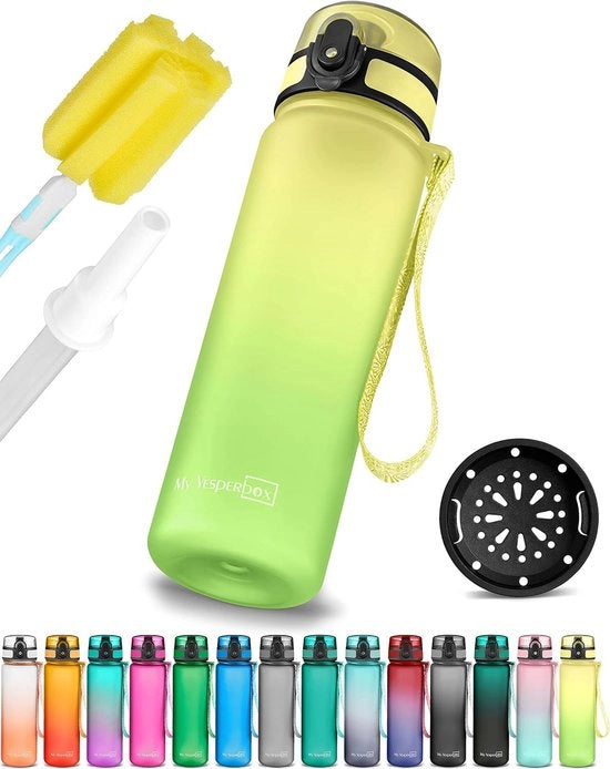 Bottiglia per bambini, senza lattosio - 350ml, 500ml, 750ml - con cannuccia o filtro - bottiglia leggera in Tritan - BPA libera - per la scuola dell'infanzia, scuola (giallogrin 500ml)