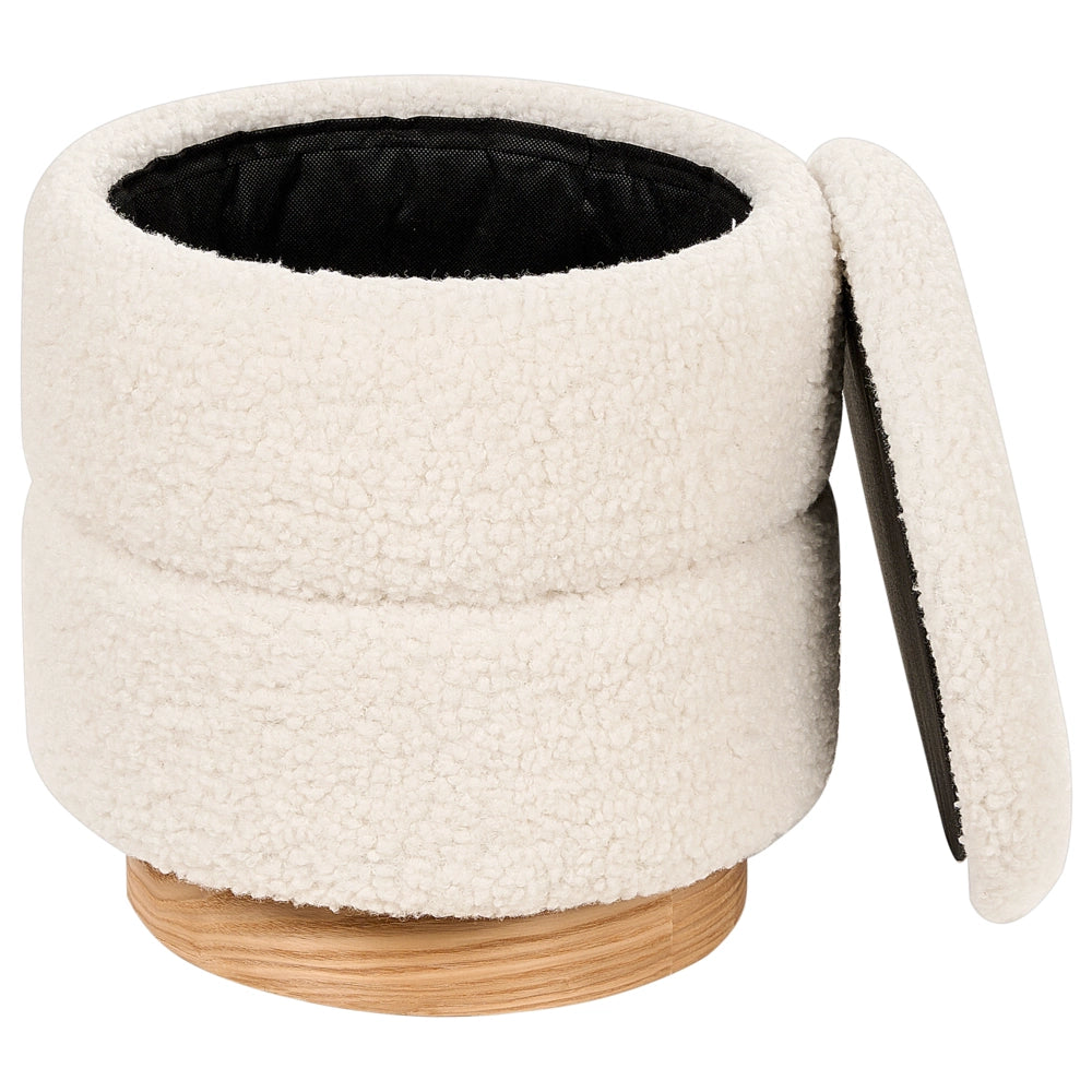 Pouf imbottito in morbido tessuto bouclè bianco con contenitore elegante glamour camera da letto soggiorno