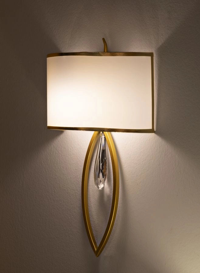 Lampada da Muro Vienna 16x15x50 cm in Ferro e Tessuto Oro e Bianco