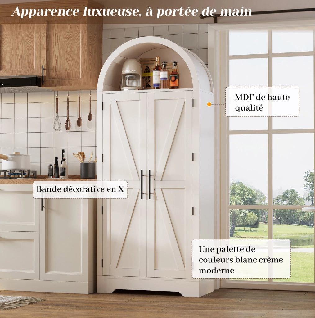 Armadio alto ad arco 75x35x170 cm in MDF bianco; con ripiani regolabili e vano aperto