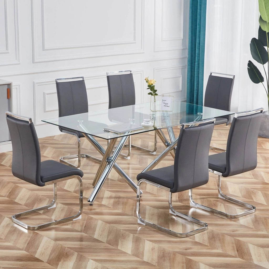 Sedie da Pranzo Imbottite in Similpelle ¨C Xylo ¨C Grigio, Set 4 Pezzi, Gambe in Metallo