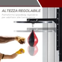 Piattaforma Boxe con Speedball Φ21 cm, Punching Ball per Allenamento Pugilato Arti Marziali, in Legno e Acciaio