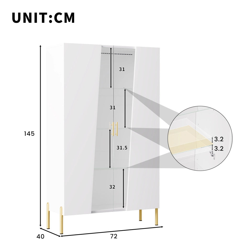Vetrina 72x40x145 cm con LED multicolore in MDF e vetro bianco