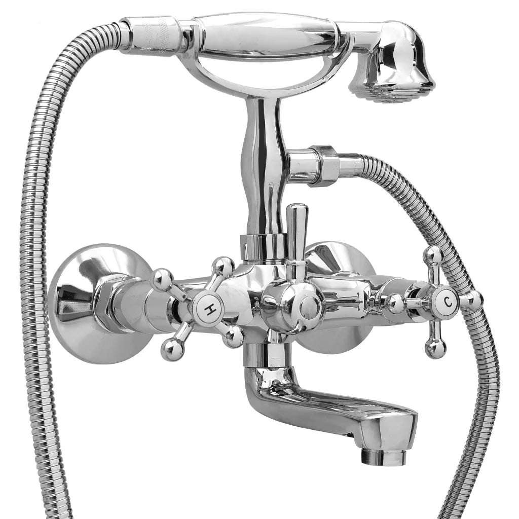 Rubinetto Vasca a 2 Maniglie con Soffione a Mano Cromato Retro cod mxl 51800