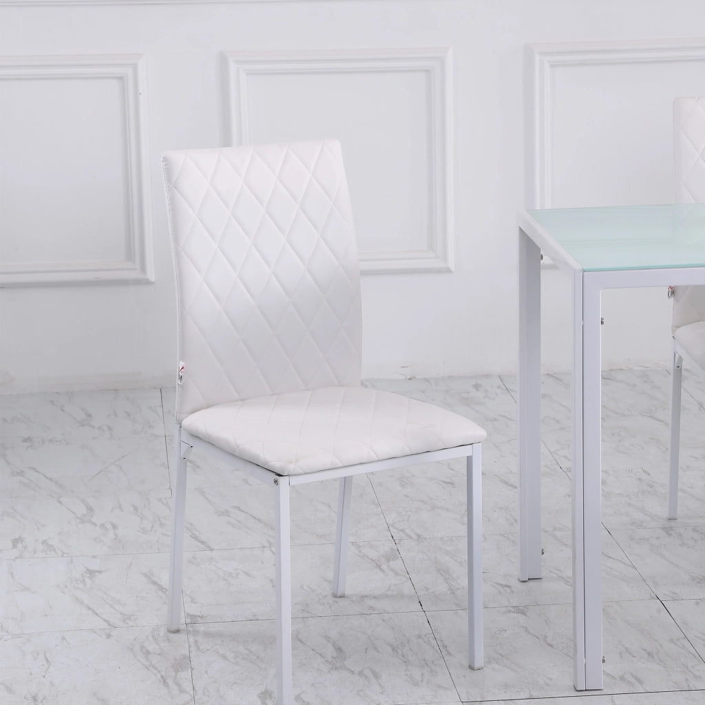 Set 4 Sedie da Pranzo ¨C Xylo ¨C Capitonn¨¦ Rombi Bianco Gambe Metallo 41x50x91cm