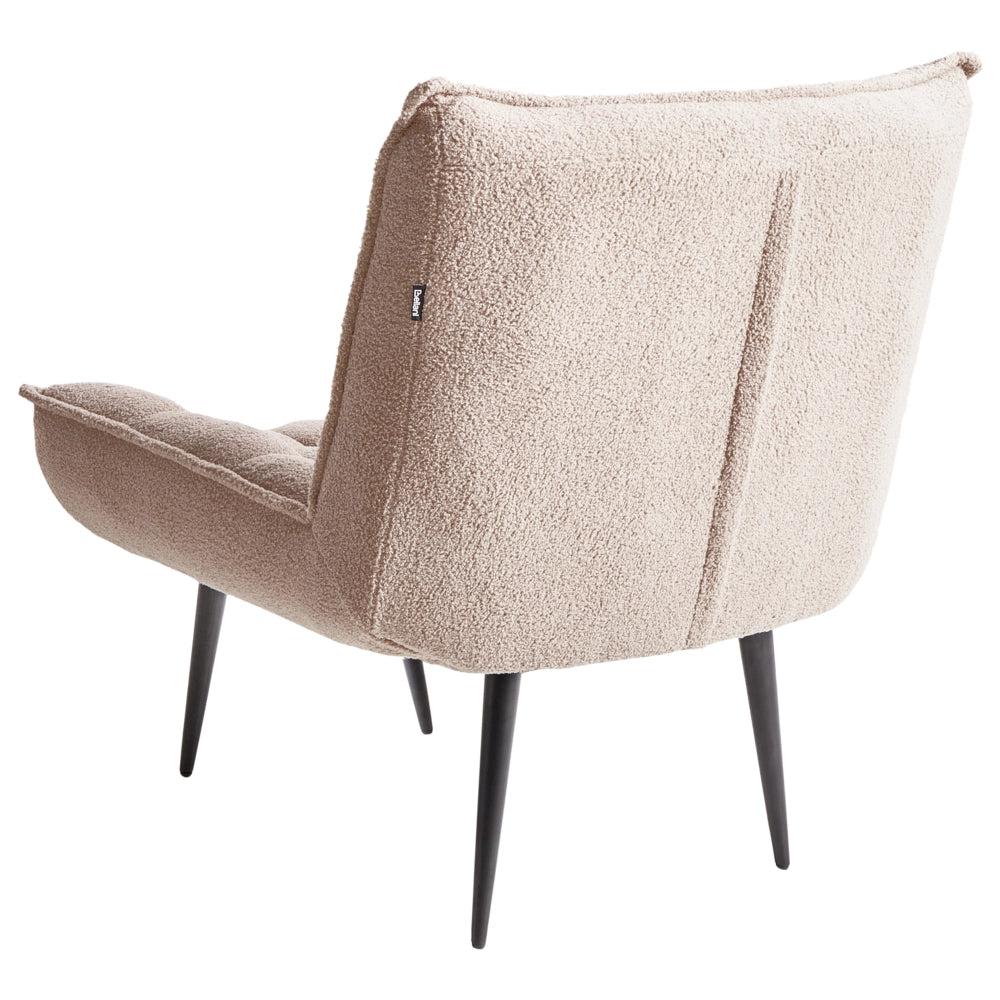 Poltrona beige in bouclé senza braccioli, sedia accentuante da relax, senza braccioli, gambe in ferro nero, per soggiorno o camera da letto, moderna.