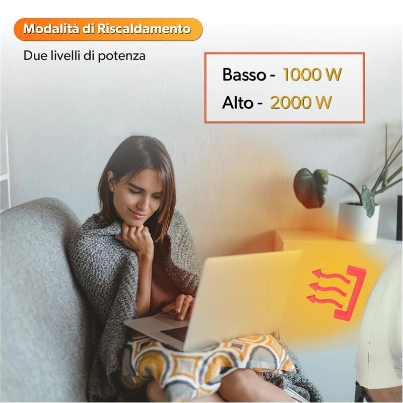 HIGH-TECH TERMOVENTILATORE 1000-2000 W 2 LIVELLI DI POTENZA E SPEGNIMENTO AUTOMATICO