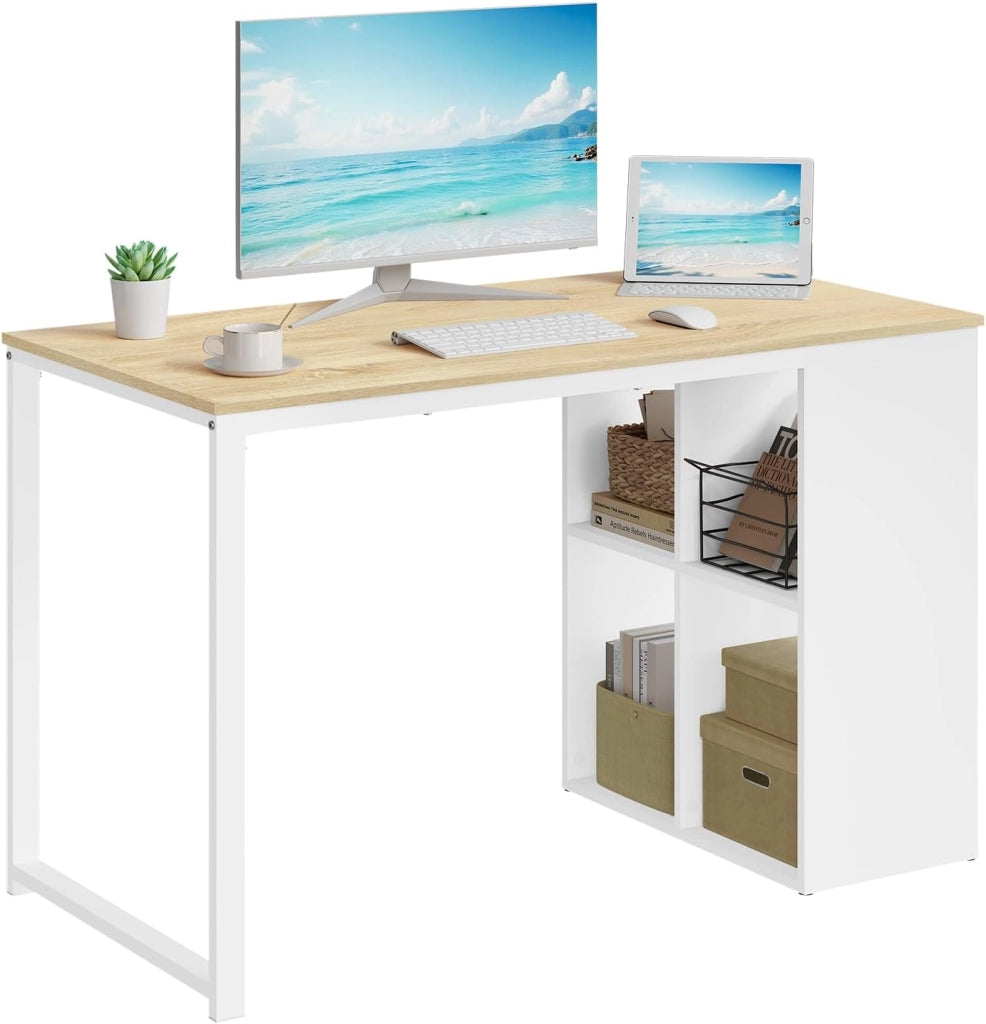 Scrivania Ufficio Compatta con Libreria Integrata, 120x60x75 cm, Design Salvaspazio per Studio/Camera, Bianco+Rovere Naturale