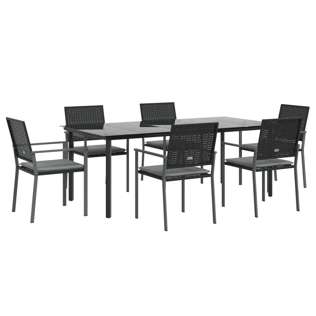 Set Pranzo da Giardino 7 pz con Cuscini in Polyrattan e Acciaio