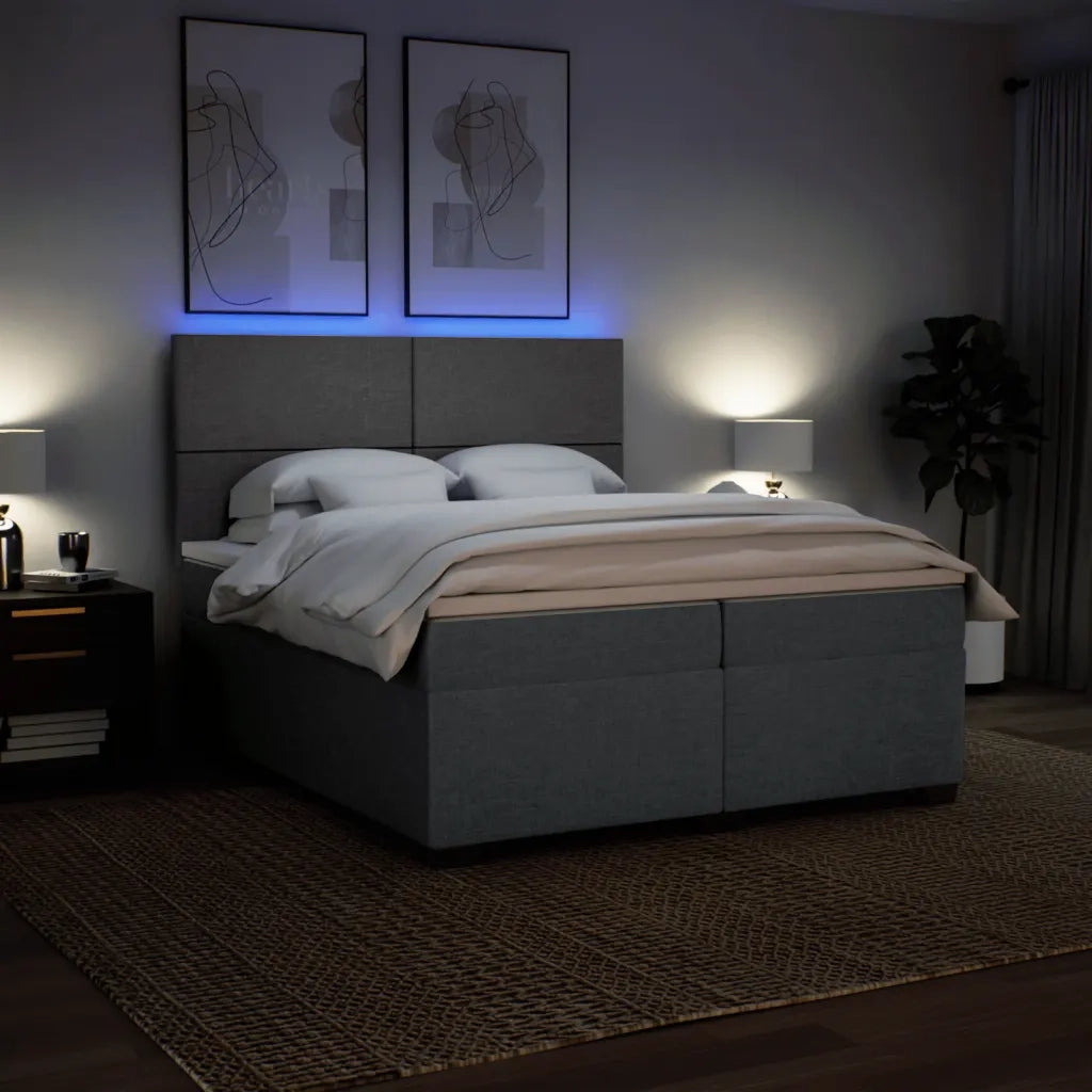 Giroletto a Molle con Materasso Grigio Scuro 200x200 cm Tessuto