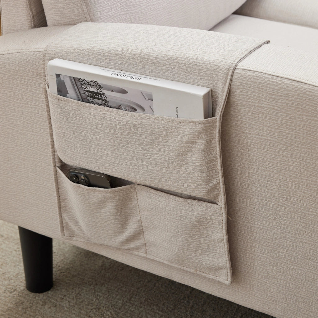 Divano angolare L con chaise longue e tasche laterali, 204x136x80 cm, beige