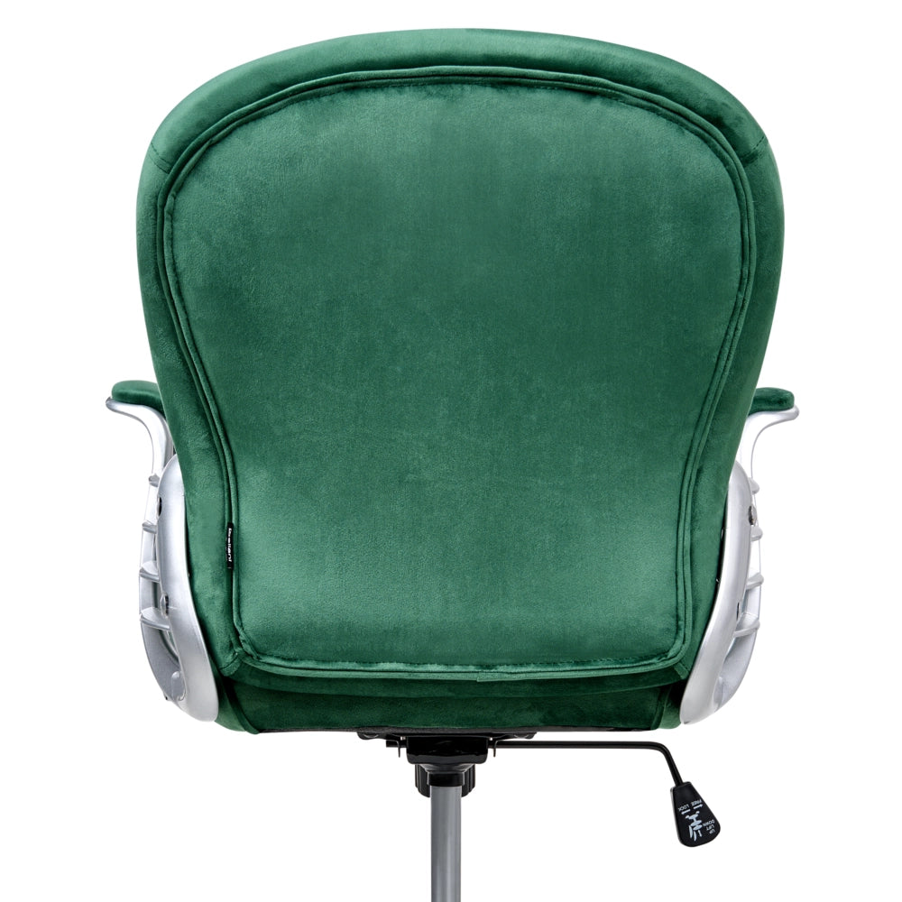 Sedia da ufficio in velluto verde con altezza regolabile e schienale trapuntato stile retrò moderno