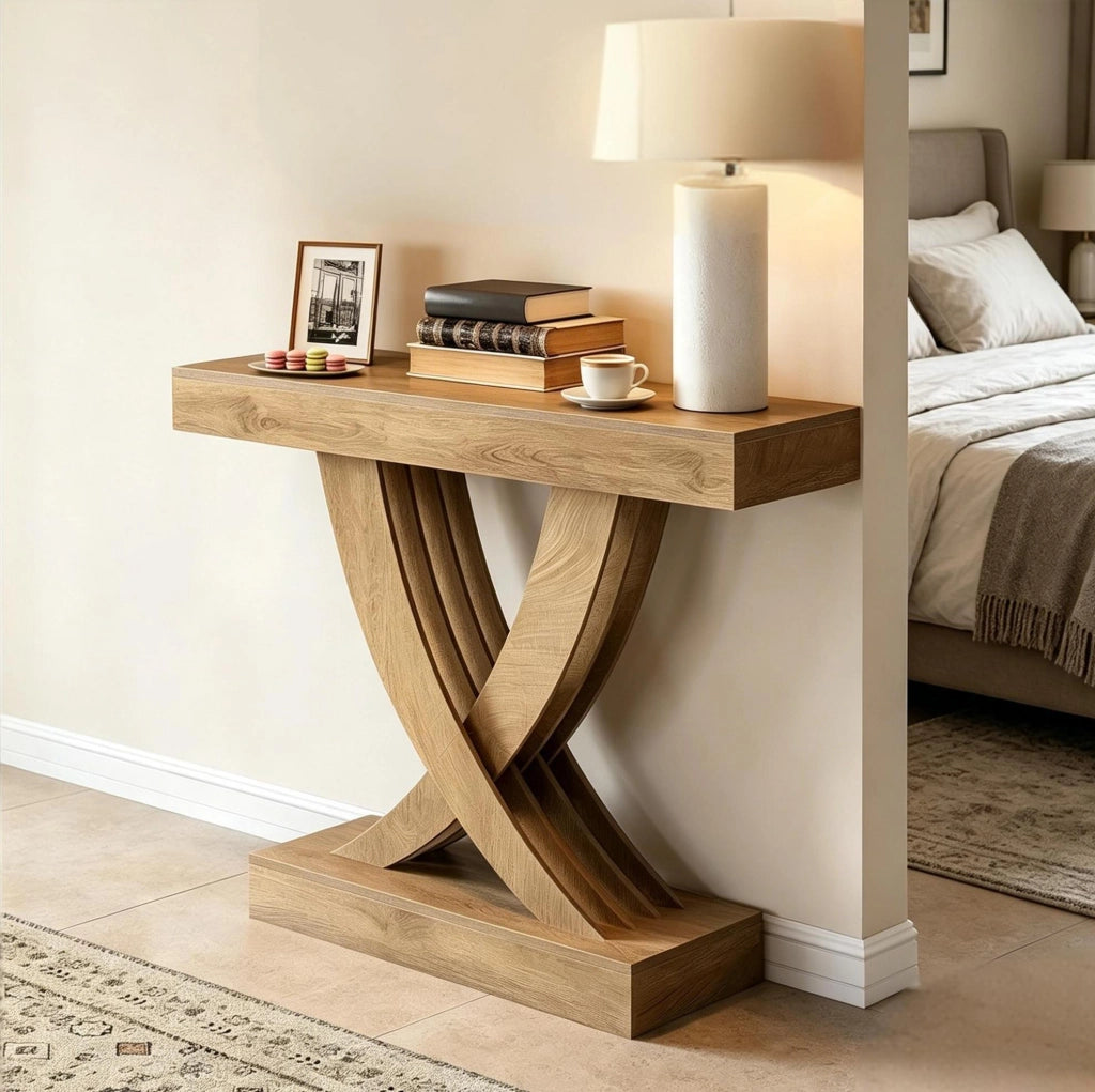 Tavolo consolle rustico in MDF marrone con base a X, 110 cm