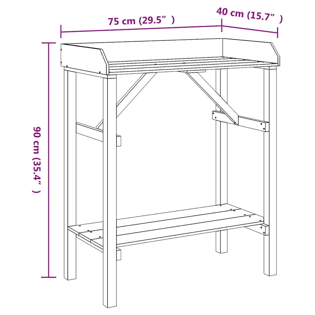 Tavolo da invasatura moderno rettangolare con ripiano 75 x 40 x 90 cm in legno massello di pino marrone 02_0056706