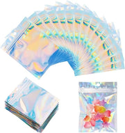 100 Sacchi Holografici Versatili per Conservazione di Caffè, Caramelle, Erbe, Cibi, Piccoli Dolci e Gioielli, Sacchi di Separazione con Sigillatura a Calore (Argento 7,5 * 10cm) Sacchetti Congelabili