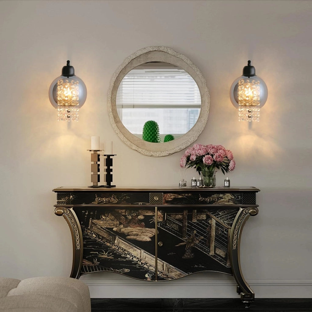 ZMH Applique da parete per interni E27 in vetro grigio fumé design lampada da parete in cristallo per letto scale