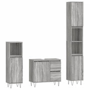 Set Mobili da Bagno | Armadio da bagno 3 pz Grigio Sonoma in Legno Multistrato