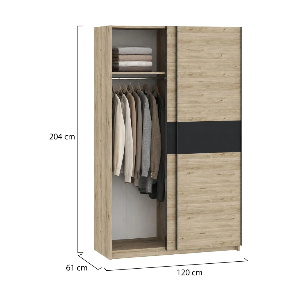 Armadio Camera da Letto Maba, Guardaroba 2 Ante 2 Ripiani, 120x204h cm Marrone Rovere