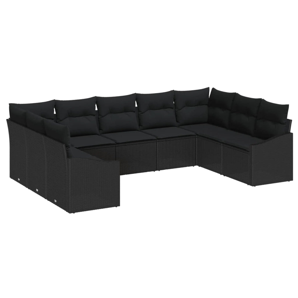 Set Divano da Giardino con archiviazione 9 pcs Nero polyrattan 3355552