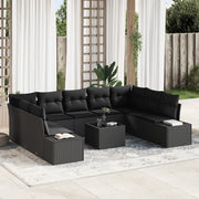 Set da Giardino a 10 Pezzi con Cuscini Beige in Polyrattan