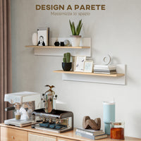 Set 2 Mensole da Parete 80x16,5x20 cm in Legno Bianco e color Legno