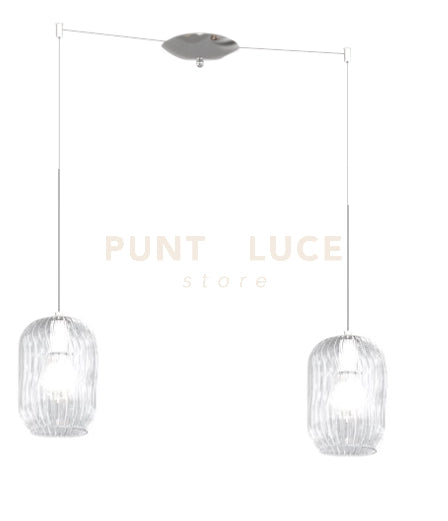 SOSPENSIONE CROMO 2 LUCI SPOSTABILE VETRI TRASPARENTE 1181CR-S2 S-TR