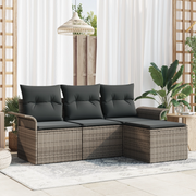 Set di Divano da Giardino 4 Pezzi con Cuscini Grigio Rattan