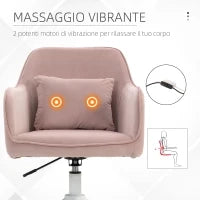 Vinsetto Sedia da Ufficio Massaggiante a 2 Punti con Cuscino e Braccioli, in Tessuto, 57x70x78-86 cm, Rosa