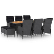 Set da Pranzo da Giardino 9pz e Cuscini Polyrattan Grigio Scuro cod mxl 42223