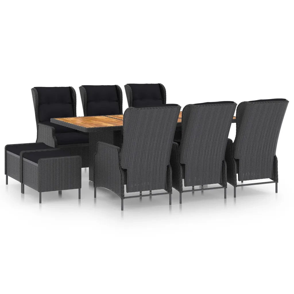 Set da Pranzo da Giardino 9pz e Cuscini Polyrattan Grigio Scuro cod mxl 42223
