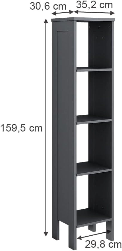 Scaffale per bambini Ajaton, Grigio, 35.2 x 159.5 cm, per riporre giocattoli e libri con scatole pieghevoli