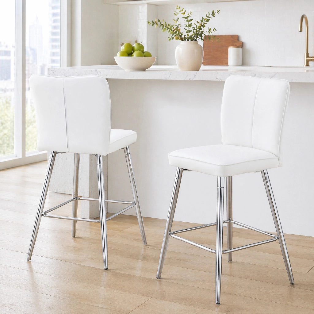 Sgabello da Bar con Schienale Ergonomico e Poggiapiedi in PU Bianco e Metallo Argento