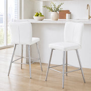 Sgabello da Bar con Schienale Ergonomico e Poggiapiedi in PU Bianco e Metallo Argento