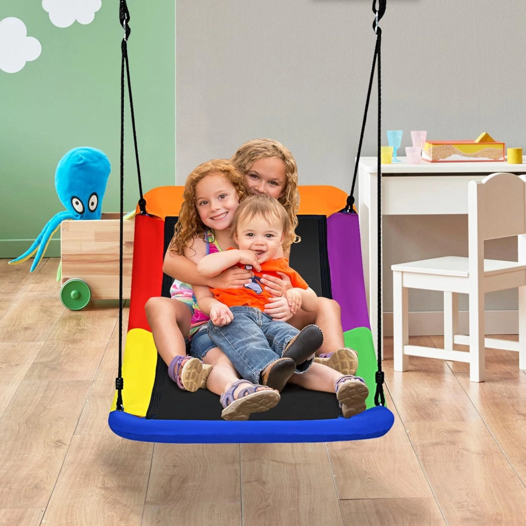 Altalena con corde regolabili, altalena per bambini e adulti, 150 cm x 80 cm, altalena da giardino fino a 150 kg, per interni ed esterni (colorata)