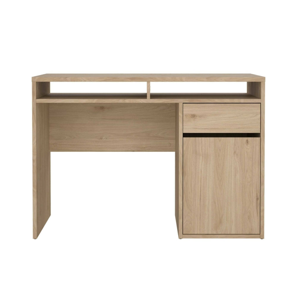 Scrivania Abbadu, Scrittoio multiuso, Tavolo per ufficio porta PC, Piano di lavoro, 110x48 h77 cm, Rovere