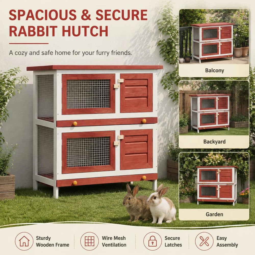 Rabbit Hutch With 4 Doors, Red Wood