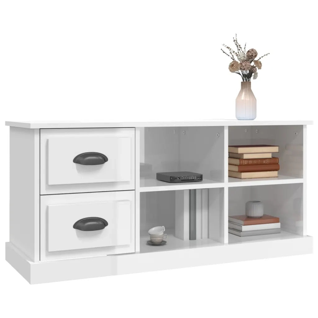 Mobile Porta TV Bianco Lucido 102x35,5x47,5cm Legno Multistrato 816178
