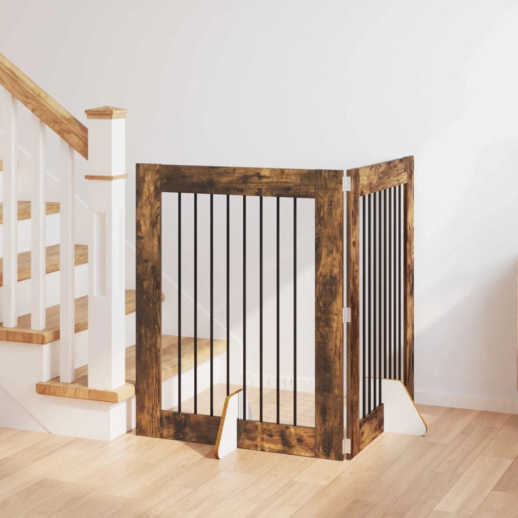 Cancello per cani con supporti 2 pz Rovere Fumo 80 x 100 cm CFW8813867