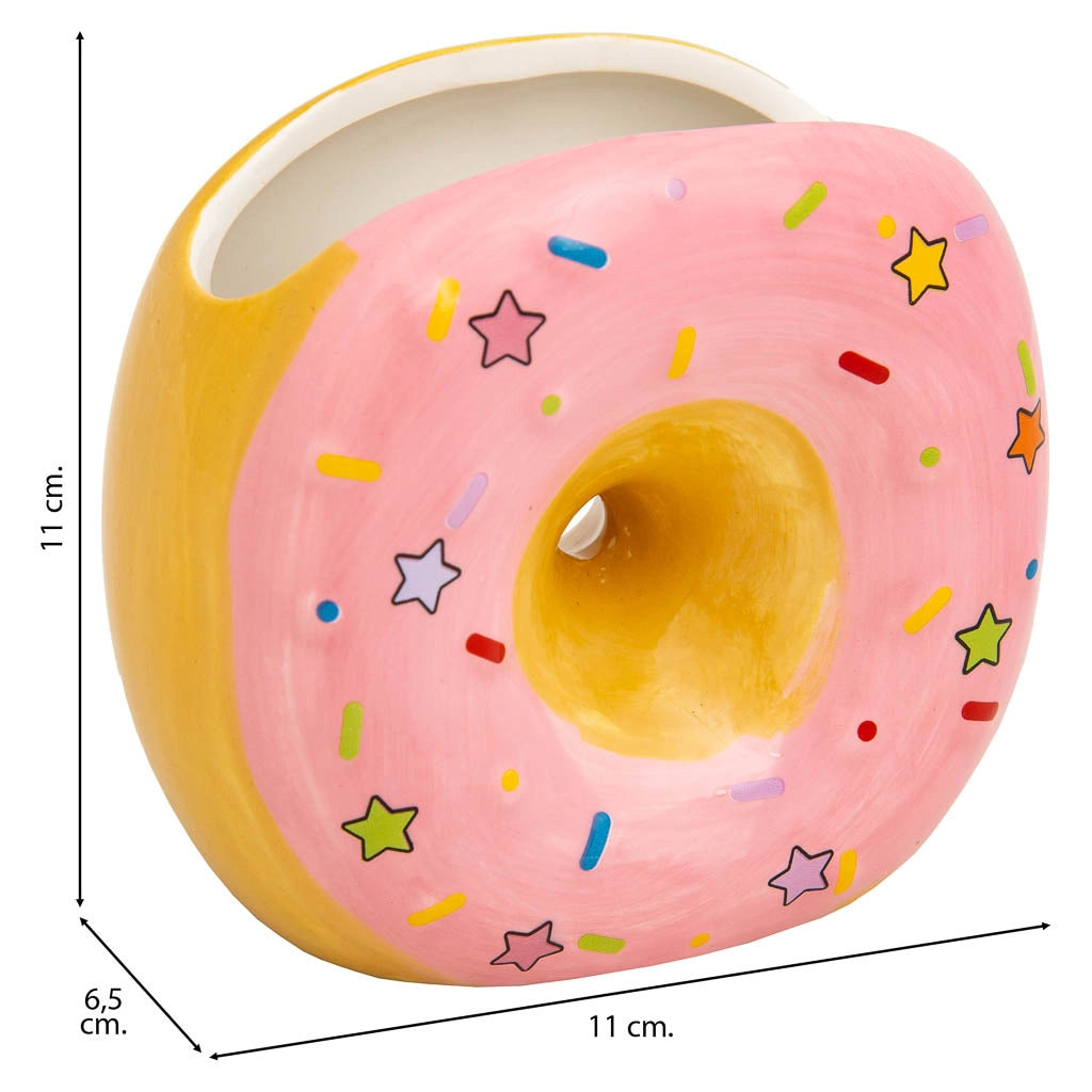 Portapenne a ciambella in ceramica rosa 11x6,5x11h