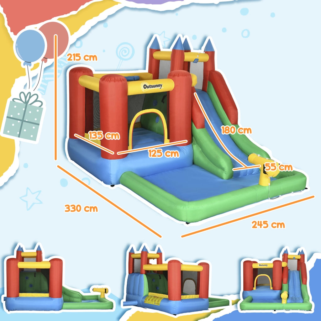 Gioco Gonfiabile per Bambini 3-8 Anni con Scivolo, Trampolino, Piscina, max 4 Bambini, 330x245x215cm
