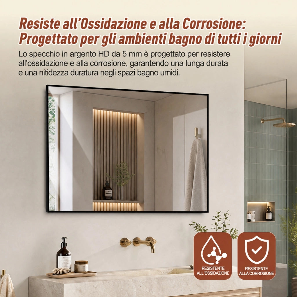 Specchio bagno 60x80 cornice in alluminio nero specchio da parete hd
