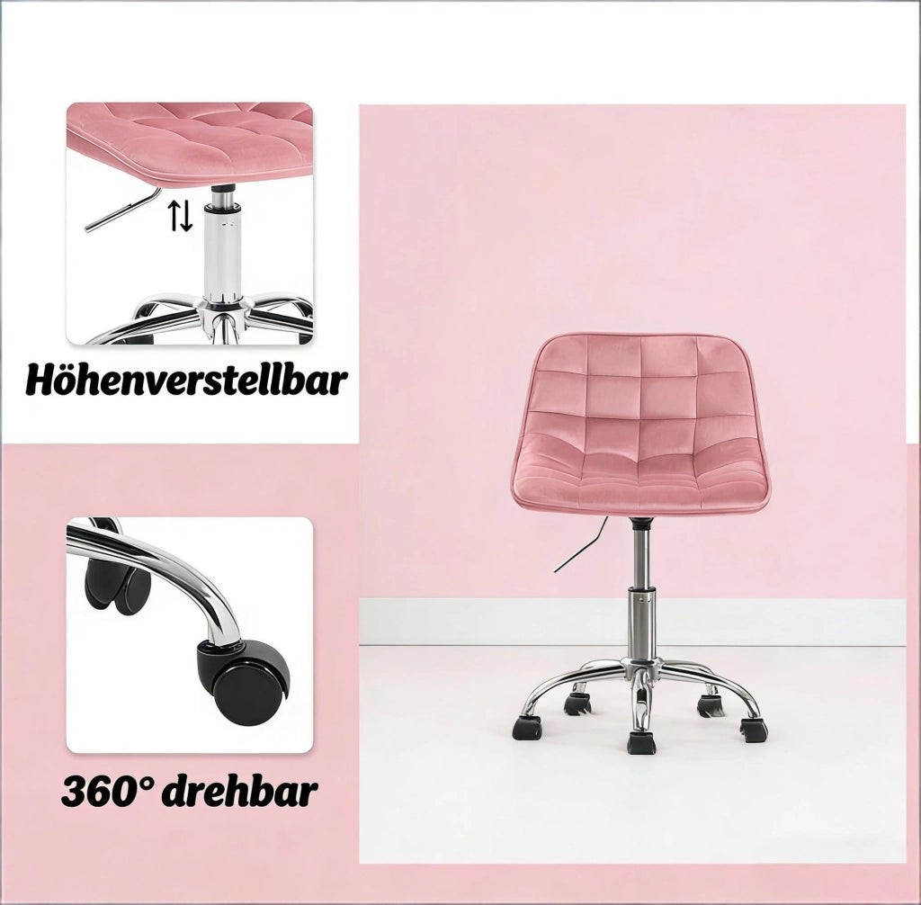 SEDIA UFFICIO girevole regolabile 43 x 35,5 cm velluto rosa