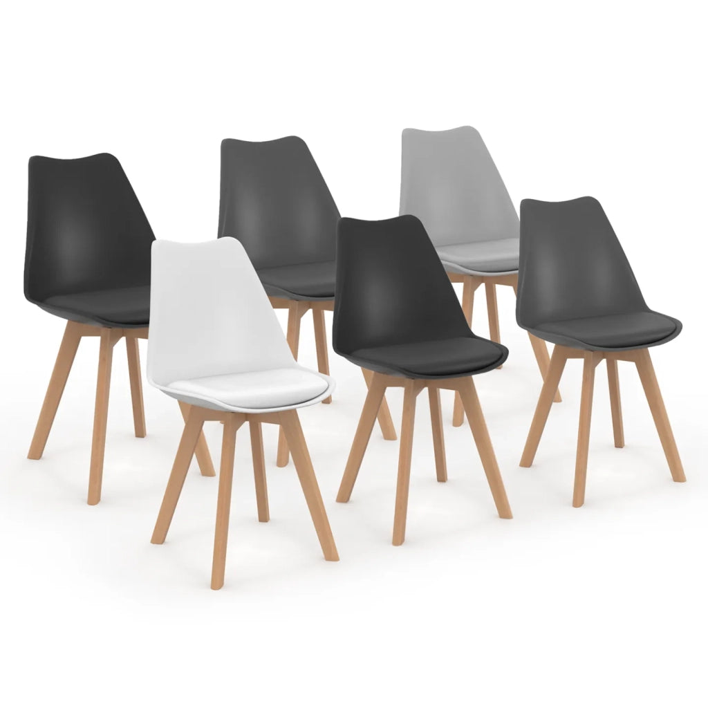 IDMarket - Set di 6 sedie SARA in mix cromatico grigio chiaro, bianco, 2 grigio scuro, 2 nero