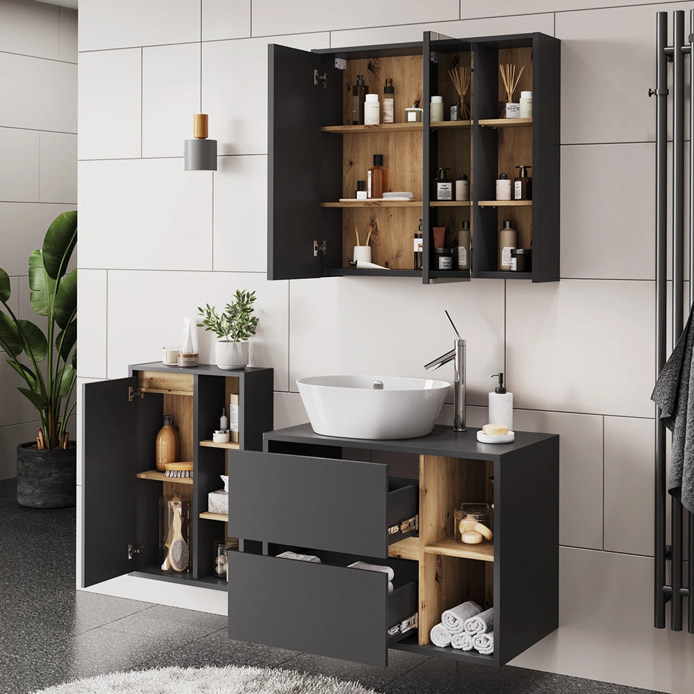 Vicco Set di mobili per il bagno Grigio/Artisan 3 parti