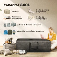 Sacca per Albero di Natale da 840L Impermeabile e UV30+, Tessuto Oxford 600D con Doppia Cerniera e Manici, Nero