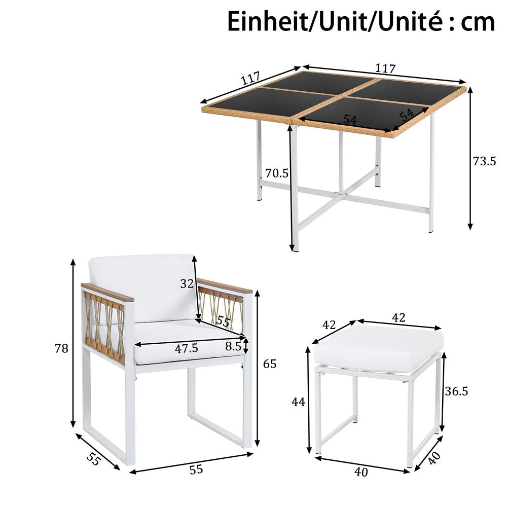 Set Giardino 7 Pezzi per 6 Posti ¨C Xylo ¨C Tavolo Vetro Temperato, Polyrattan, WPC