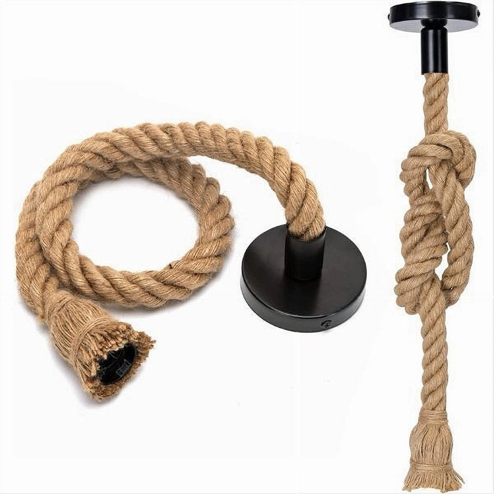 Trade Shop - Lampadario A Sospensione Da 1.5mt Corda Di Canapa Portalampada Attacco E27 436653 -