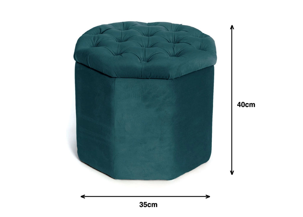 Pouf Salotto Contenitore Imbottito Trapuntato Ottagonale Velvet Tinta Unita - Pouf - Petrolio